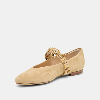 LOREE Desert Taupe Suede Mary-Jane Metal Detail Ballet Flats | Dolce Vita Discount
