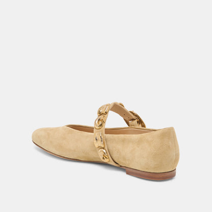 LOREE Desert Taupe Suede Mary-Jane Metal Detail Ballet Flats | Dolce Vita Discount