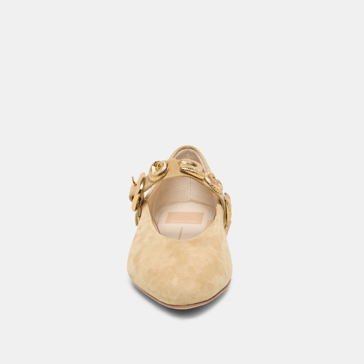 LOREE Desert Taupe Suede Mary-Jane Metal Detail Ballet Flats | Dolce Vita Discount