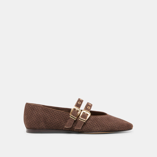 Baylee Grommet Dk Brown Perforated Suede Ballet Flats | Dolce Vita Value