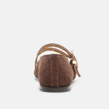 Baylee Grommet Dk Brown Perforated Suede Ballet Flats | Dolce Vita Value