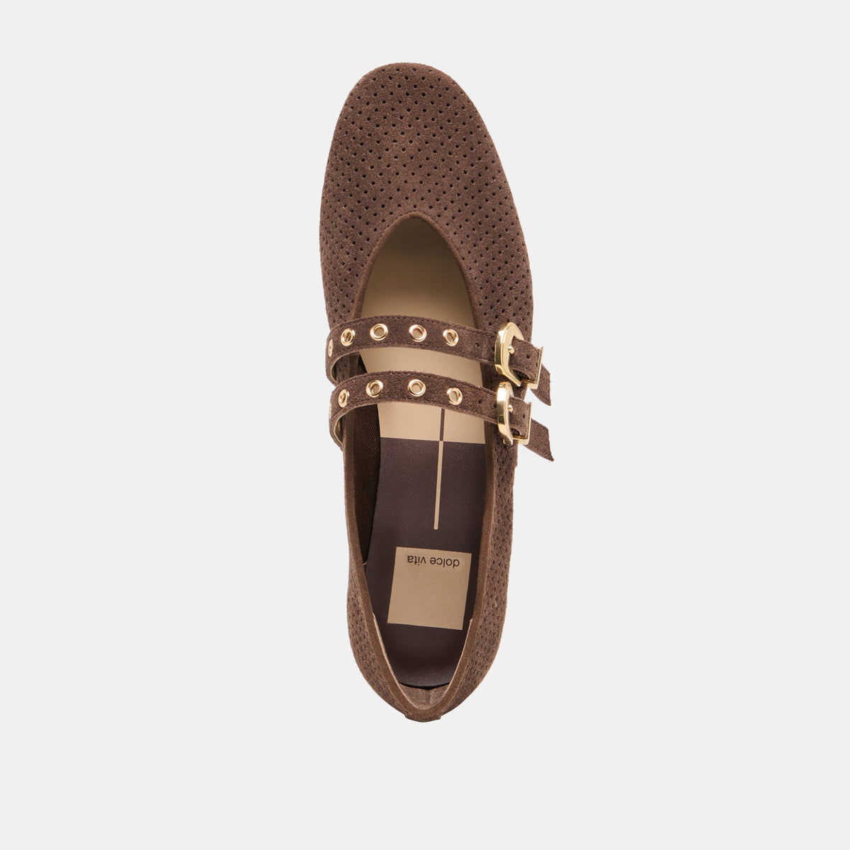 Baylee Grommet Dk Brown Perforated Suede Ballet Flats | Dolce Vita Value