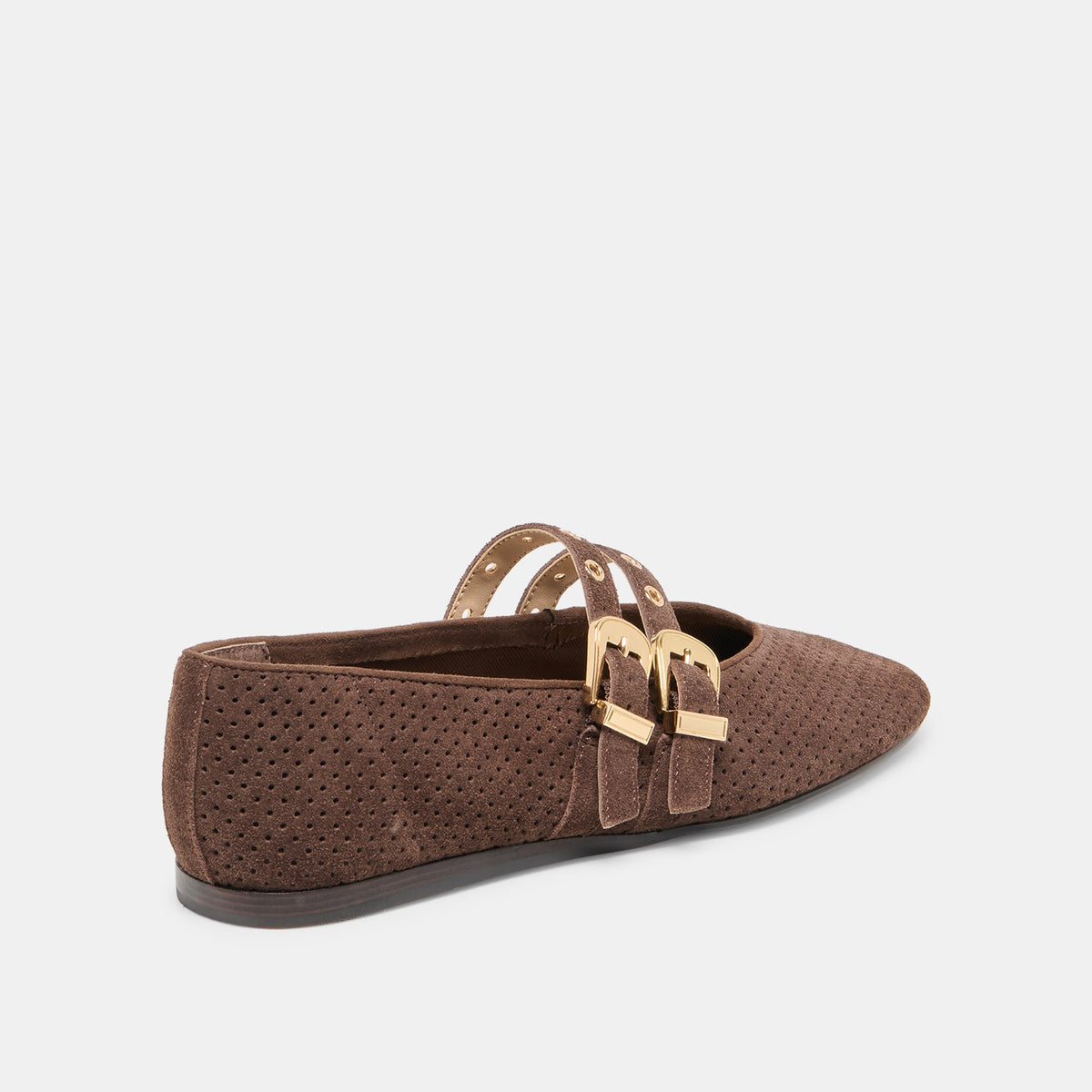 Baylee Grommet Dk Brown Perforated Suede Ballet Flats | Dolce Vita Value
