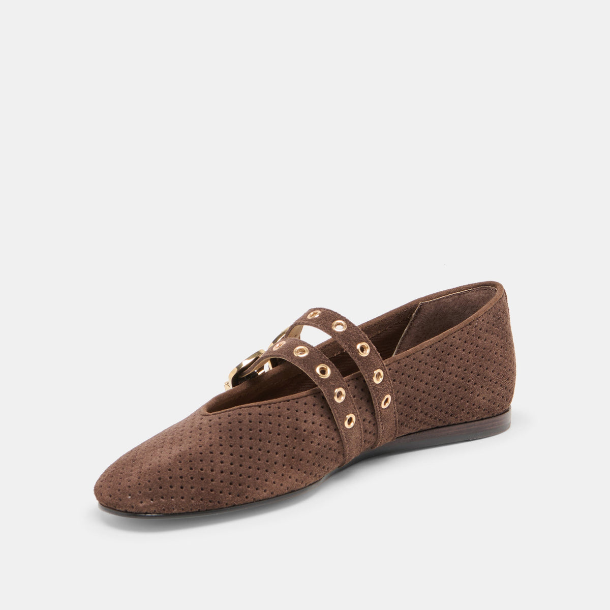 Baylee Grommet Dk Brown Perforated Suede Ballet Flats | Dolce Vita Value