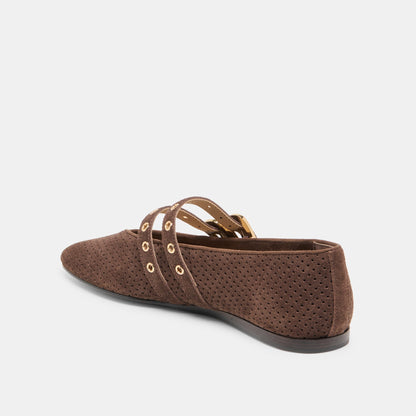 Baylee Grommet Dk Brown Perforated Suede Ballet Flats | Dolce Vita Value