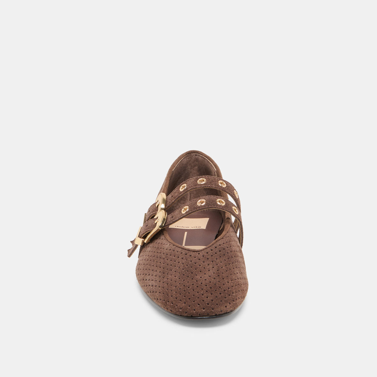 Baylee Grommet Dk Brown Perforated Suede Ballet Flats | Dolce Vita Value