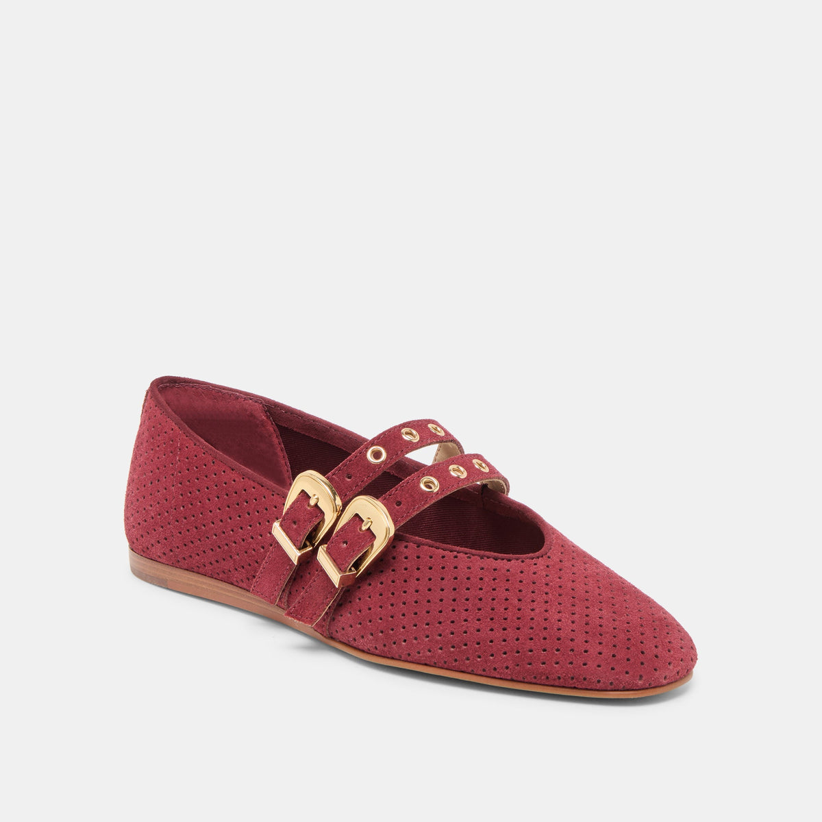 Baylee Grommet Oxblood Perforated Suede Ballet Flats | Dolce Vita Classic