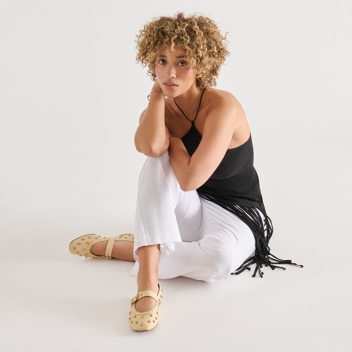 Mikel Stud Lt Natural Raffia Ballet Flats | Dolce Vita Essential