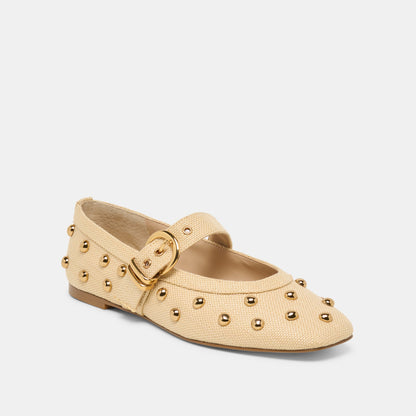 Mikel Stud Lt Natural Raffia Ballet Flats | Dolce Vita Essential