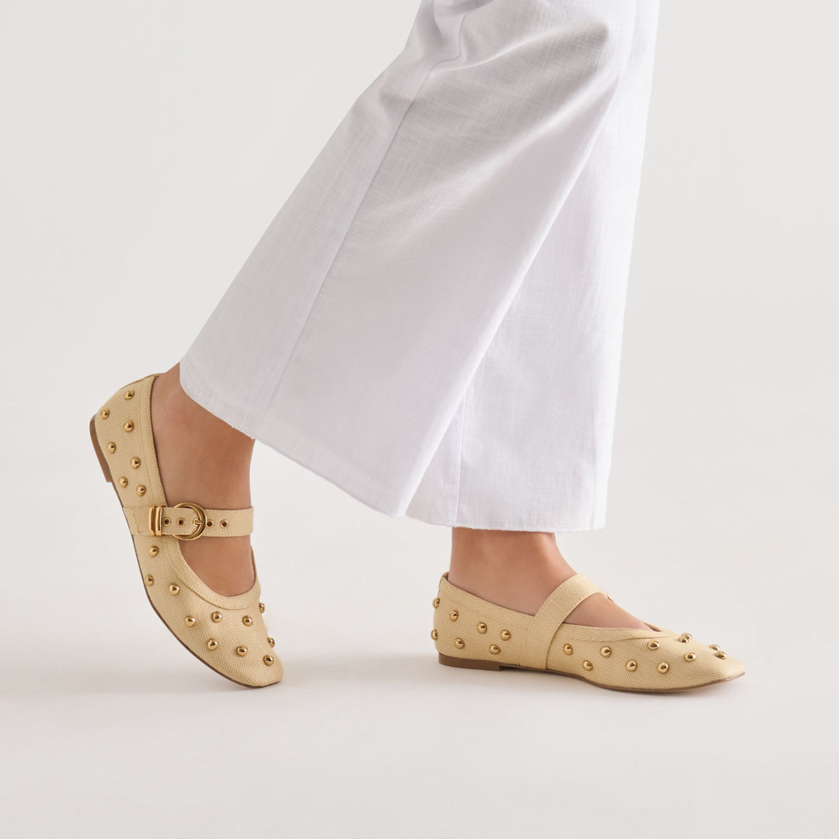 Mikel Stud Lt Natural Raffia Ballet Flats | Dolce Vita Essential