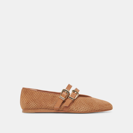 Baylee Wide Pecan Perforated Suede Ballet Flats | Dolce Vita Top Pick