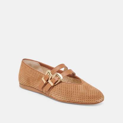 Baylee Wide Pecan Perforated Suede Ballet Flats | Dolce Vita Top Pick