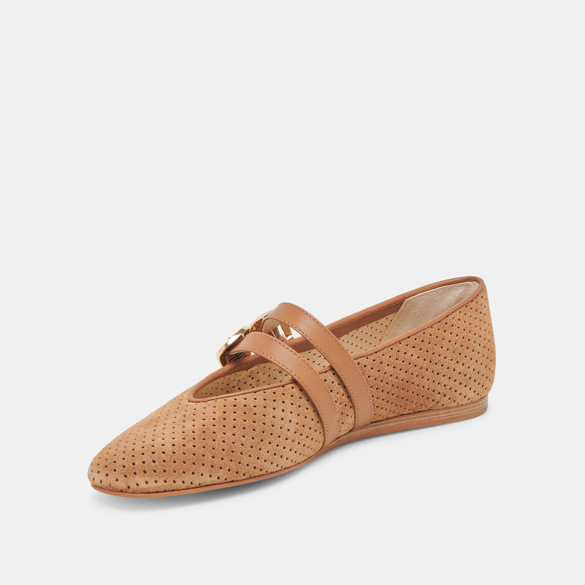 Baylee Wide Pecan Perforated Suede Ballet Flats | Dolce Vita Top Pick