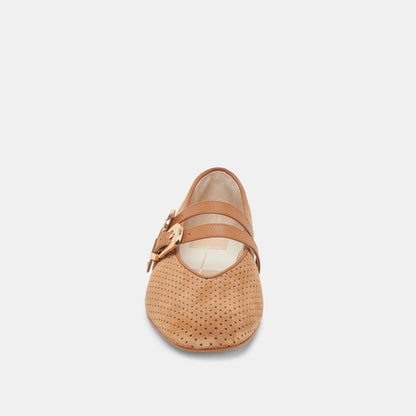Baylee Wide Pecan Perforated Suede Ballet Flats | Dolce Vita Top Pick