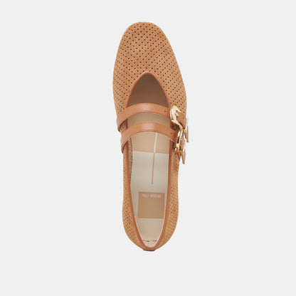 Baylee Wide Pecan Perforated Suede Ballet Flats | Dolce Vita Top Pick