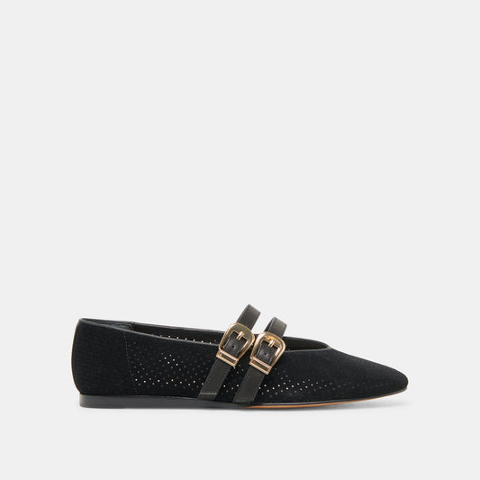 Baylee Wide Onyx Perforated Suede Ballet Flats | Dolce Vita Special Offer