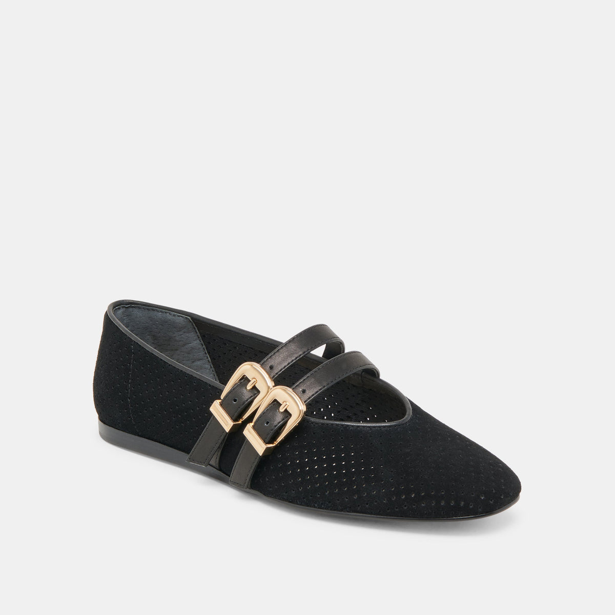 Baylee Wide Onyx Perforated Suede Ballet Flats | Dolce Vita Special Offer