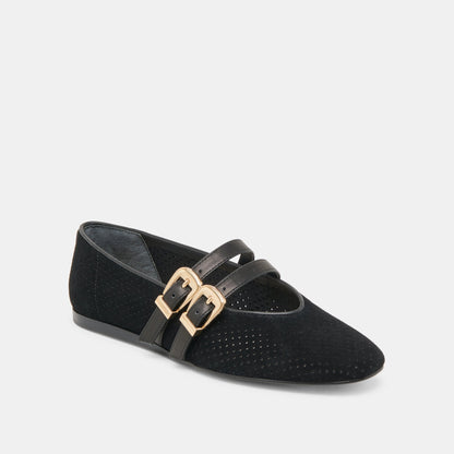 Baylee Wide Onyx Perforated Suede Ballet Flats | Dolce Vita Special Offer