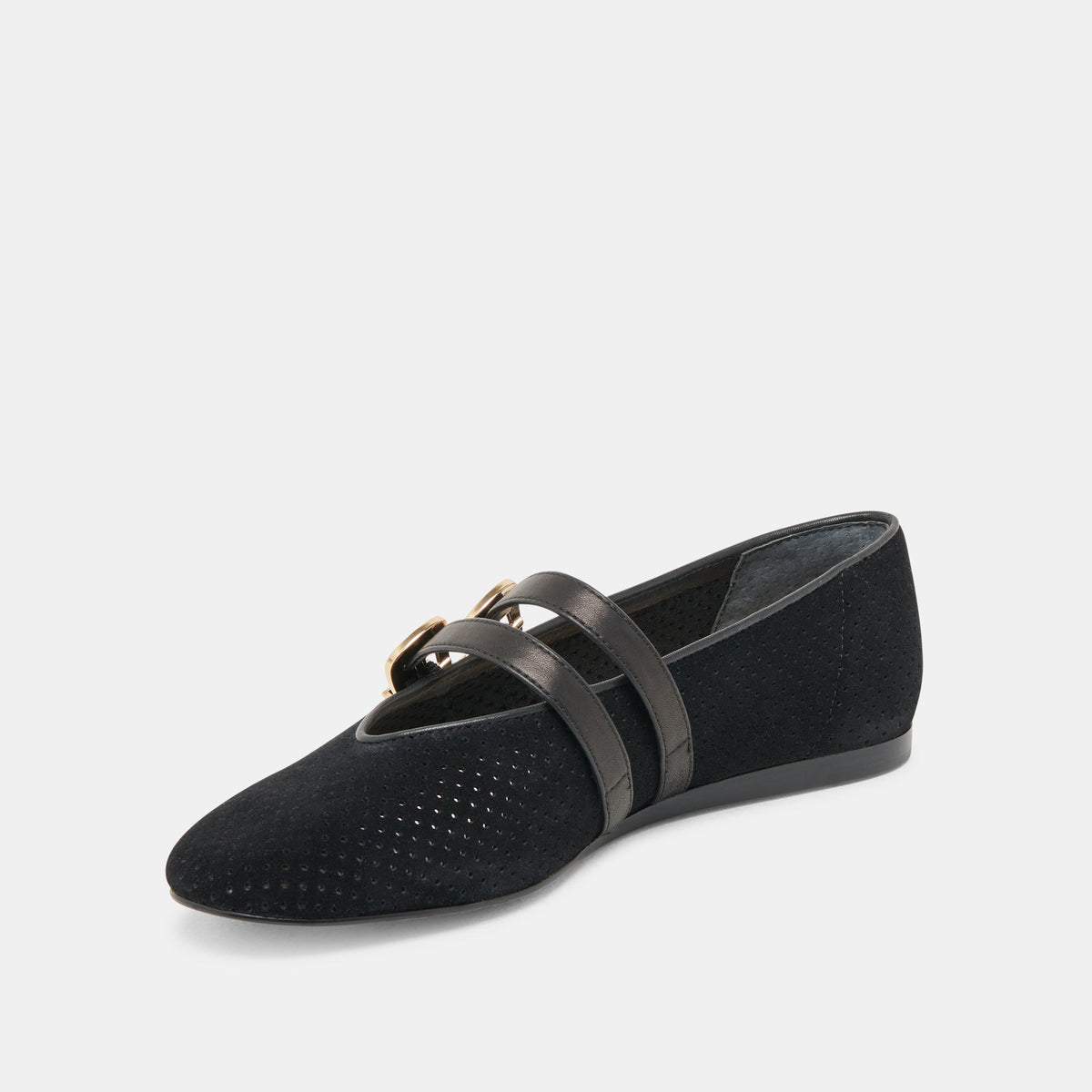 Baylee Wide Onyx Perforated Suede Ballet Flats | Dolce Vita Special Offer