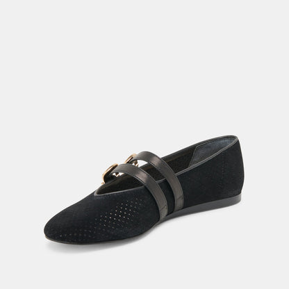 Baylee Wide Onyx Perforated Suede Ballet Flats | Dolce Vita Special Offer