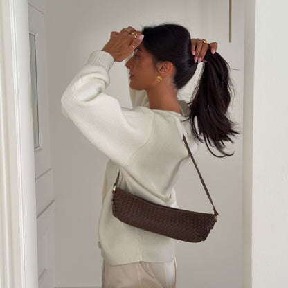 Savaii Brown Woven Leather Shoulder Bag | Dolce Vita Signature