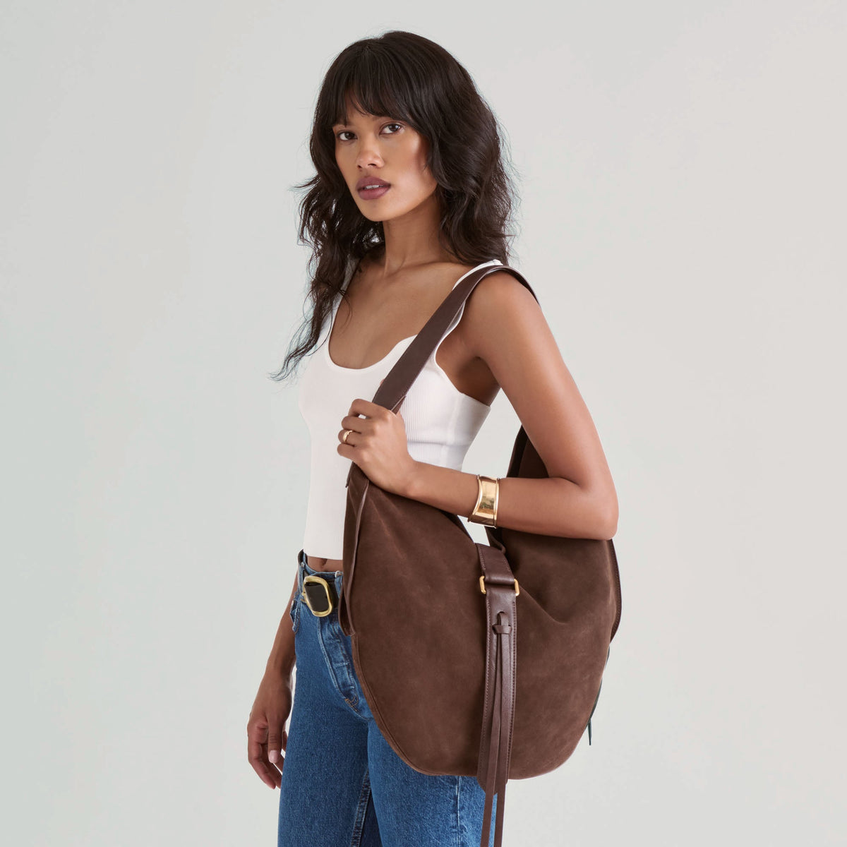 Oakley Chocolate Suede Tote | Dolce Vita Signature