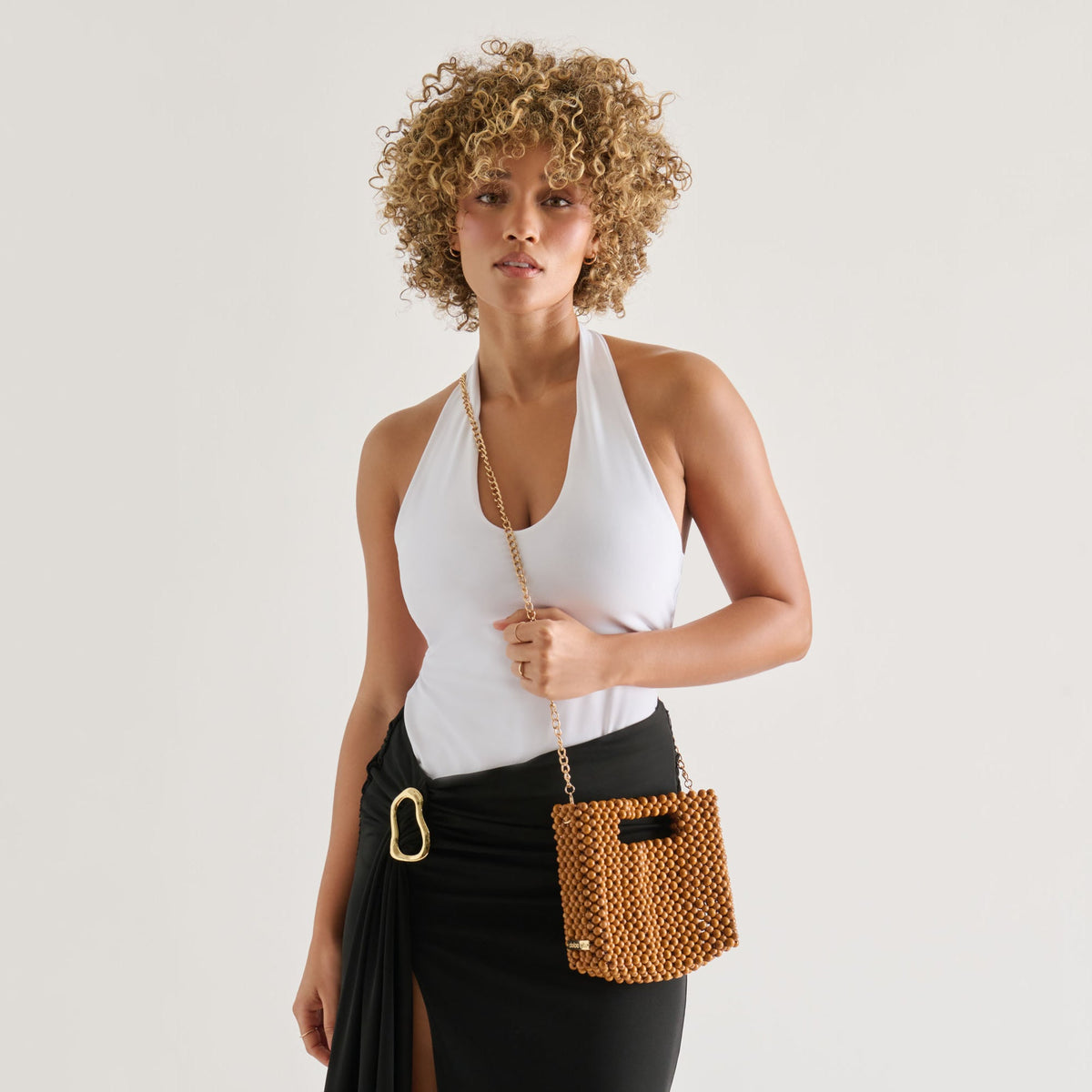 LINZY Natural Wood Top-Handle Handbag with Crossbody Strap | Dolce Vita Premium