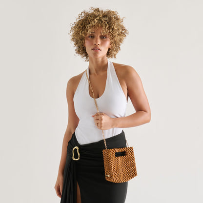 LINZY Natural Wood Top-Handle Handbag with Crossbody Strap | Dolce Vita Premium