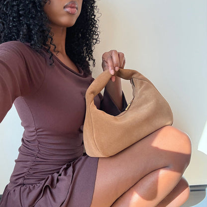 Frankie Brown Suede Handbag | Dolce Vita Featured
