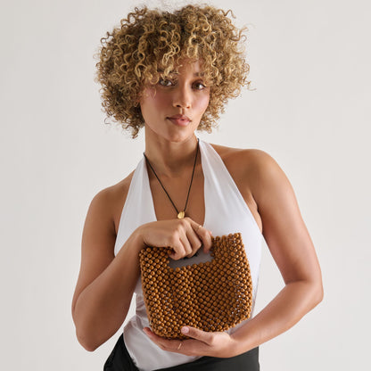 LINZY Natural Wood Top-Handle Handbag with Crossbody Strap | Dolce Vita Premium