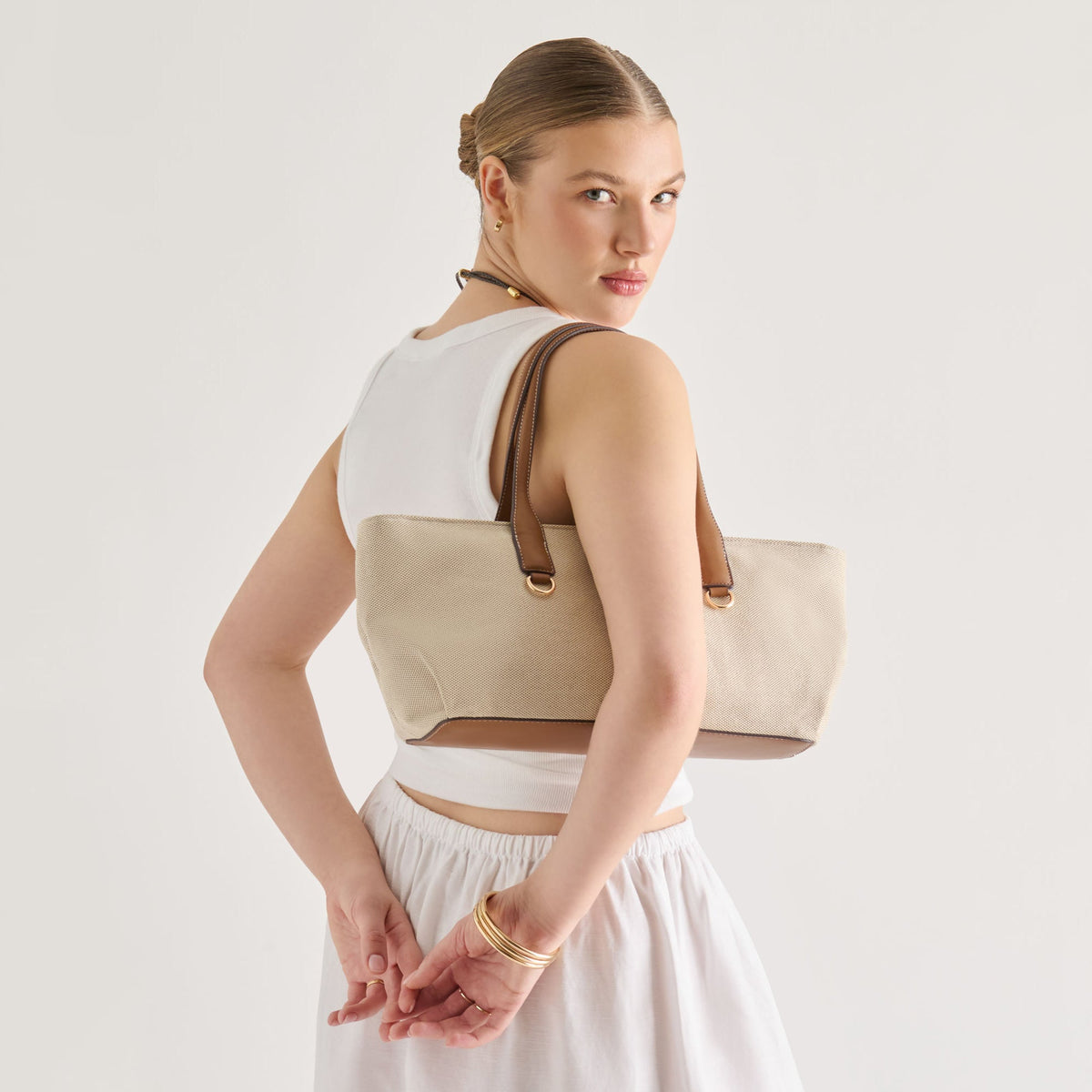 CLARINA Natural Canvas Shoulder Bag | Dolce Vita Best Seller
