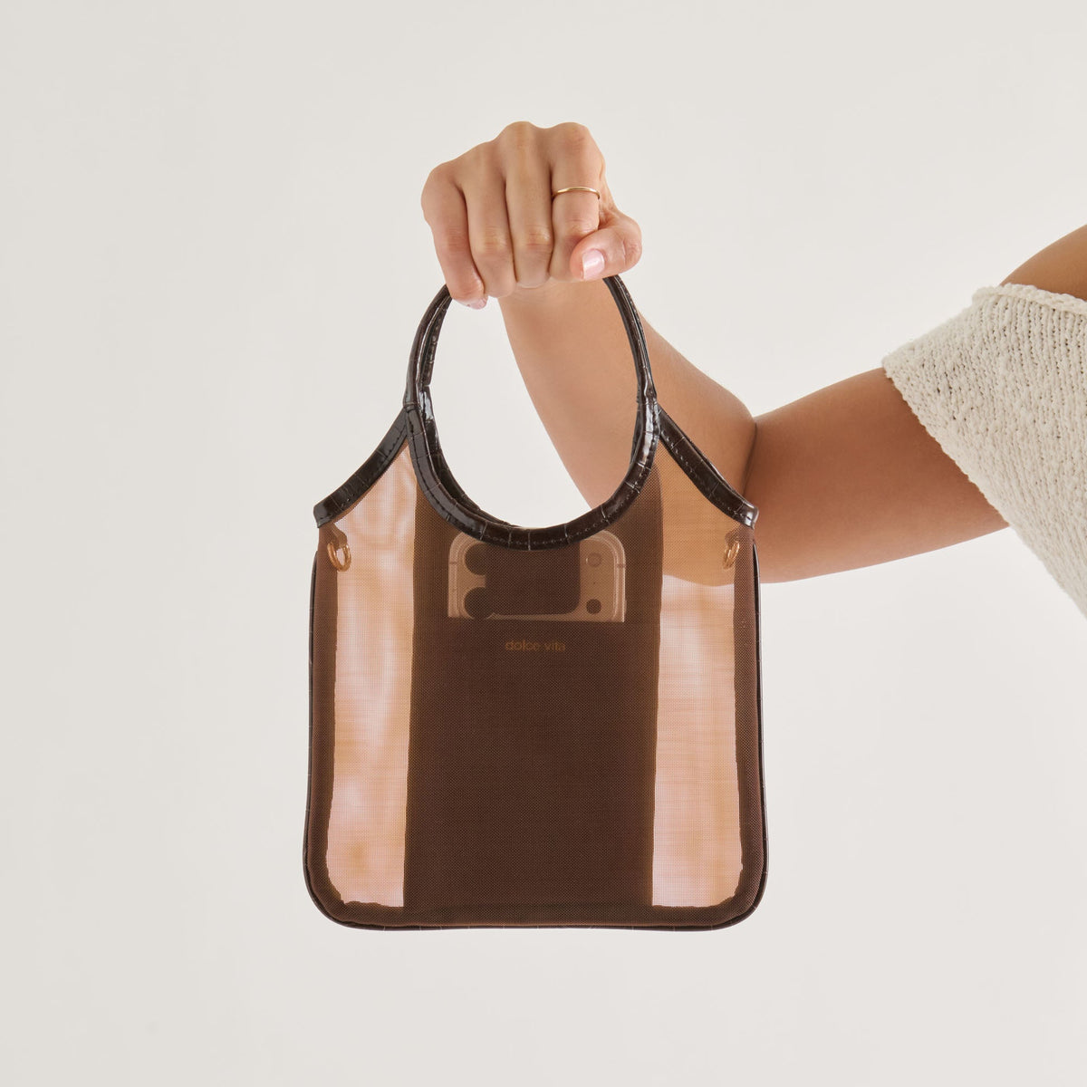 SYLVENE Chocolate Mesh Removable Crossbody Handbag | Dolce Vita Special Offer