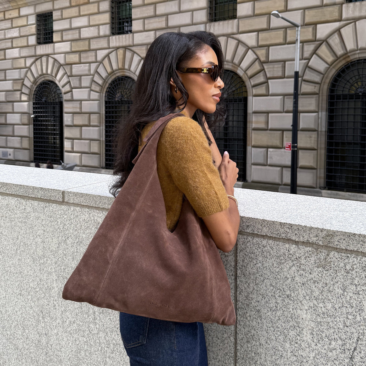 Marie Chocolate Suede Tote | Dolce Vita New