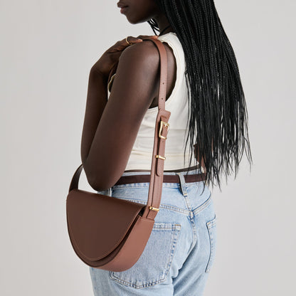 Sabine Brown Leather Shoulder Bag | Dolce Vita Smart Buy