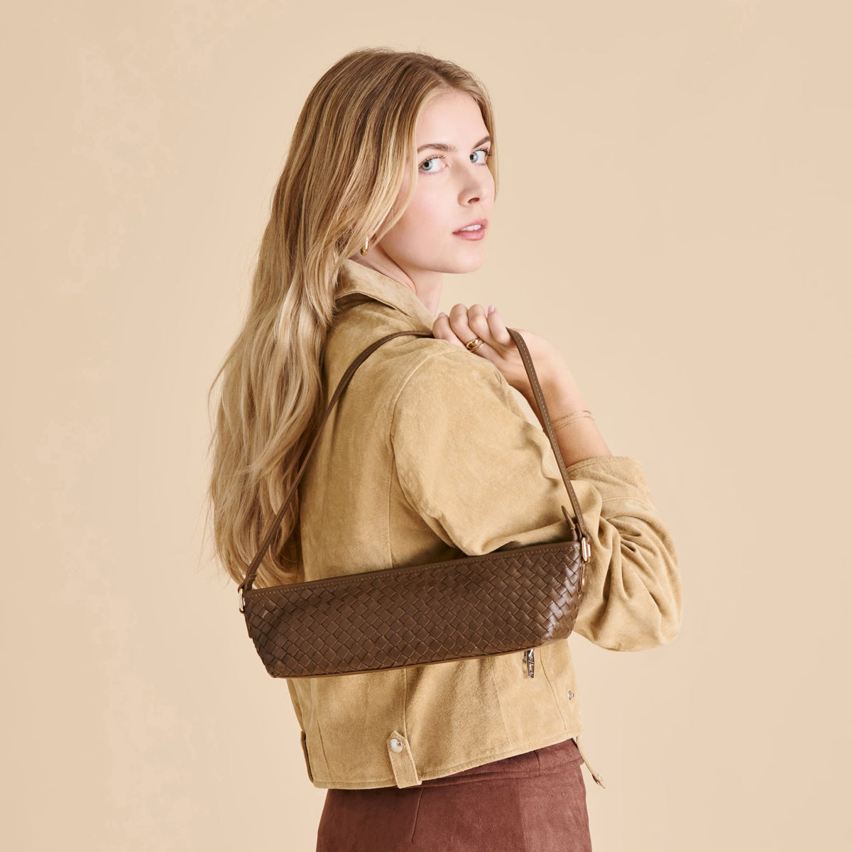 Savaii Brown Woven Leather Shoulder Bag | Dolce Vita Discount