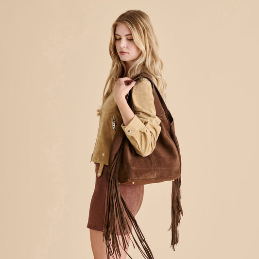 Nakoma Chocolate Suede Shoulder Bag | Dolce Vita Essential
