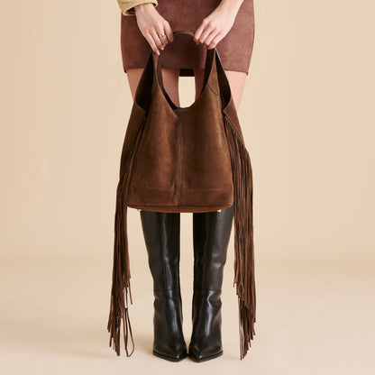 Nakoma Chocolate Suede Shoulder Bag | Dolce Vita Essential