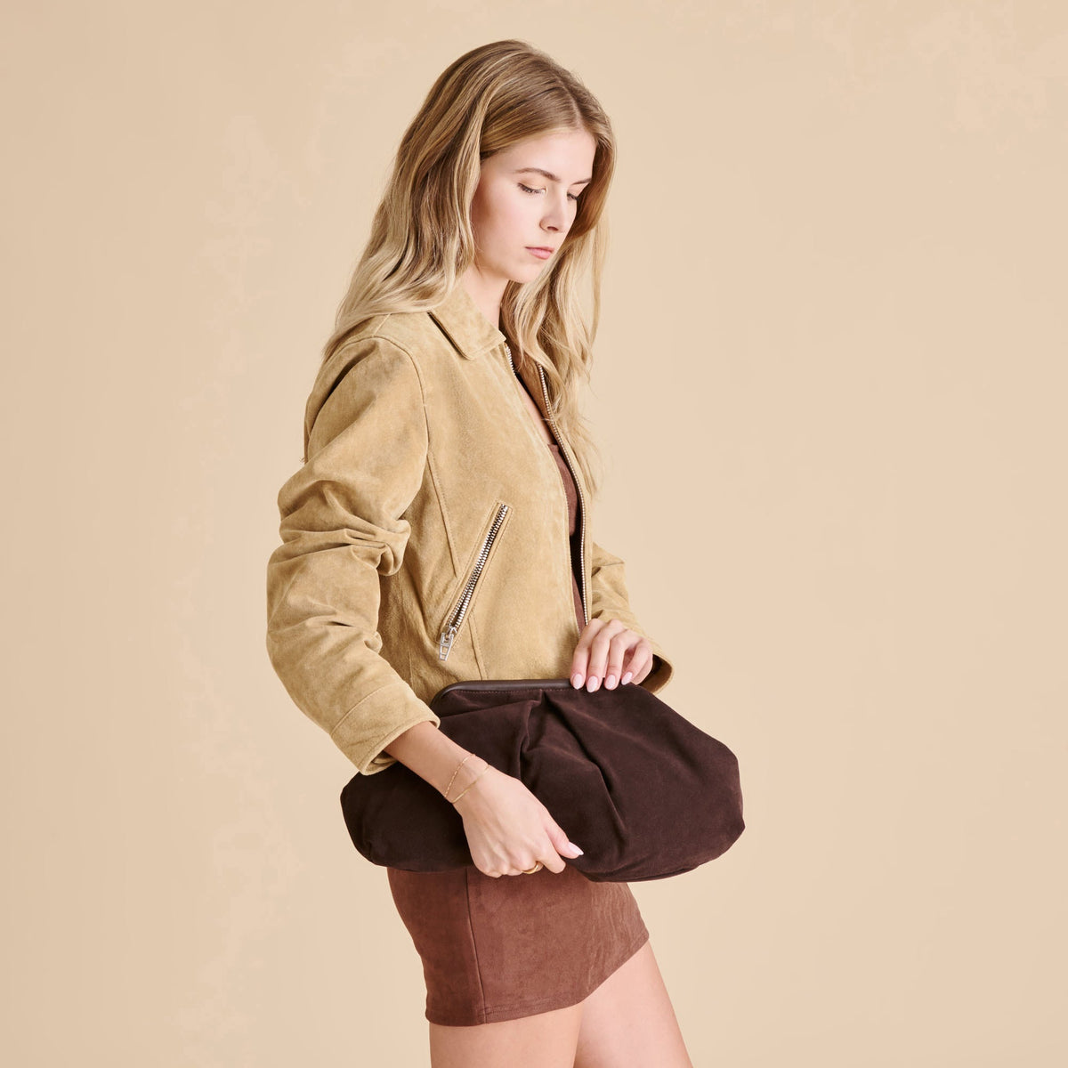 Sahara Espresso Suede Clutch | Dolce Vita Special Offer