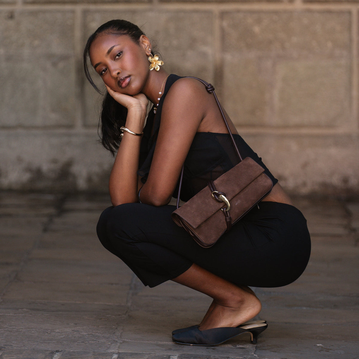 Alice Chocolate Suede Shoulder Bag | Dolce Vita Popular