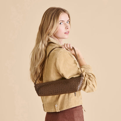 Savaii Brown Woven Leather Shoulder Bag | Dolce Vita Latest