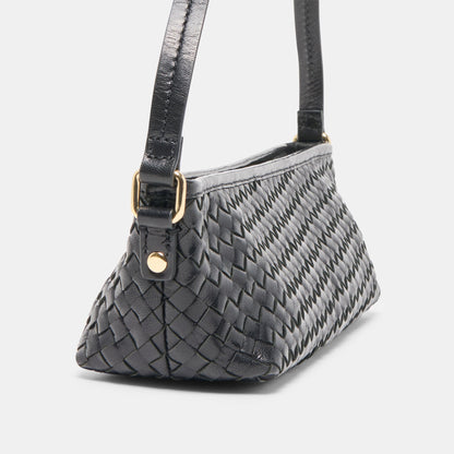 Savaii Black Woven Leather Shoulder Bag | Dolce Vita Premium
