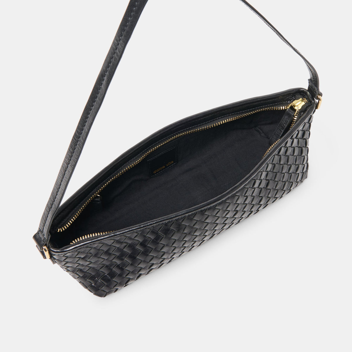 Savaii Black Woven Leather Shoulder Bag | Dolce Vita Premium
