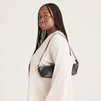 Savaii Black Woven Leather Shoulder Bag | Dolce Vita Premium