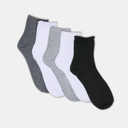 5-Pack Lettuce Edge White Grey Anklet Socks | Dolce Vita Essential