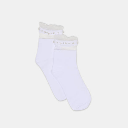 Sheer Ruffle White Pearl Anklet Socks | Dolce Vita Great Value