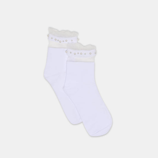 Sheer Ruffle White Pearl Anklet Socks | Dolce Vita Great Value