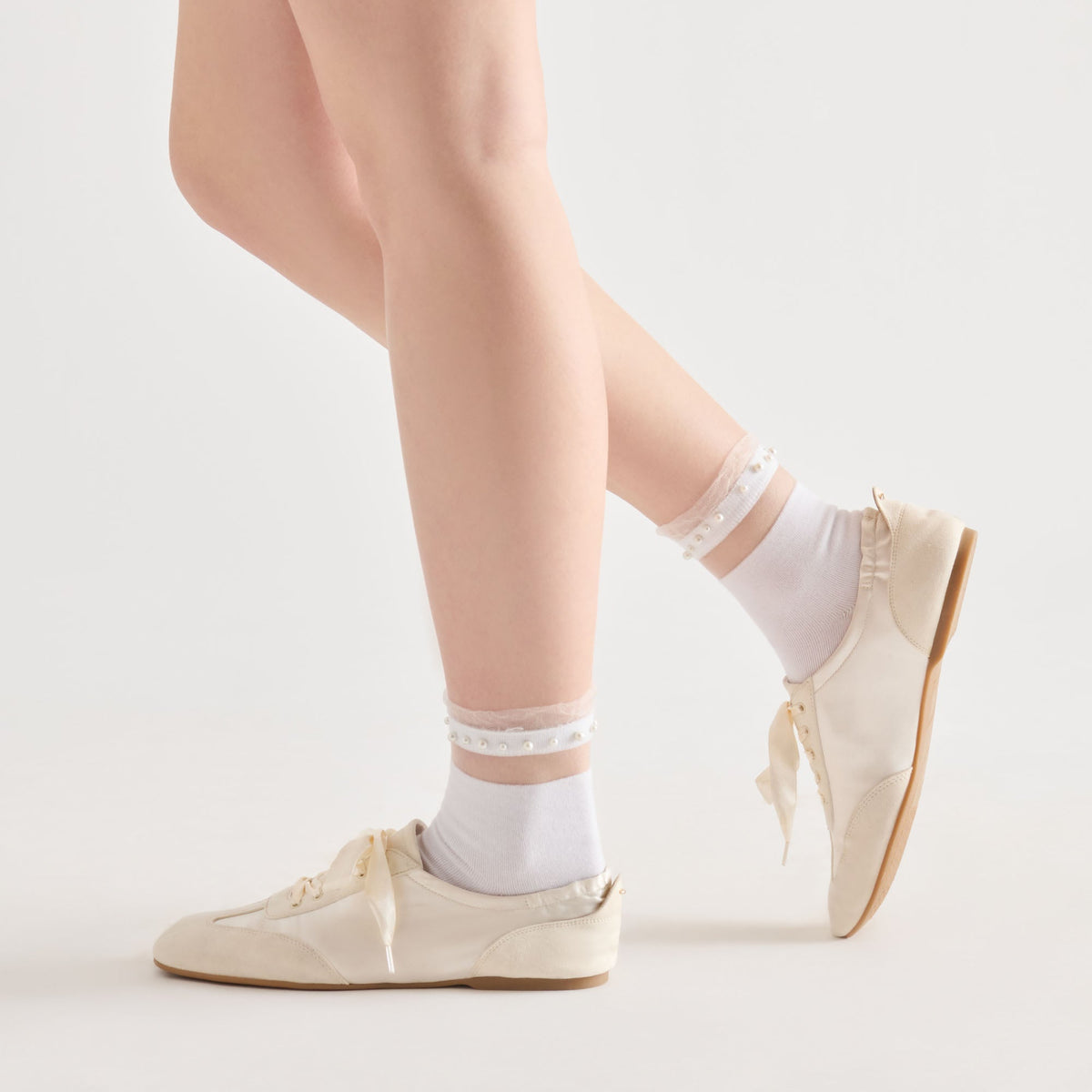 Sheer Ruffle White Pearl Anklet Socks | Dolce Vita Great Value