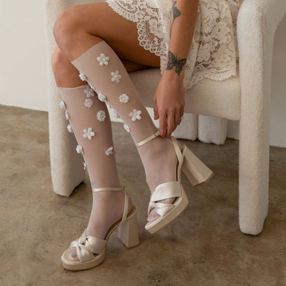 Floral Chiffon White Slouch Socks | Dolce Vita Hot Sale