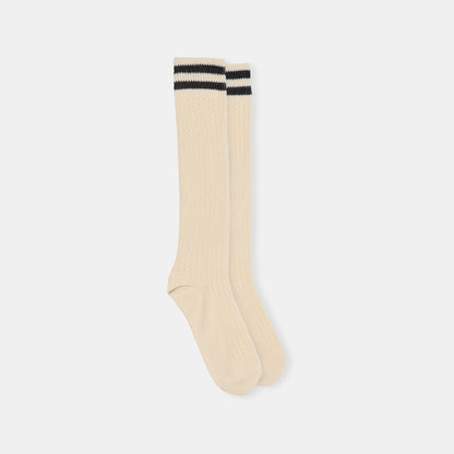 Pointelle Striped Black White Knee High Sock | Dolce Vita Signature