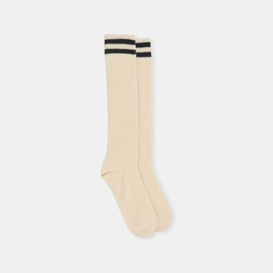 Pointelle Striped Black White Knee High Sock | Dolce Vita Signature